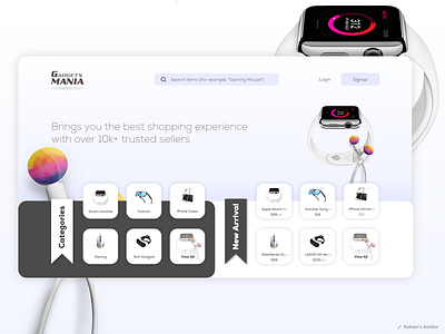 Landing Page UI for estore GadgetsMANIA ecommerce estore gadgets landing landing page screen splash tech ui design uidesign uiux user experience userinterface uxdesign webdesign