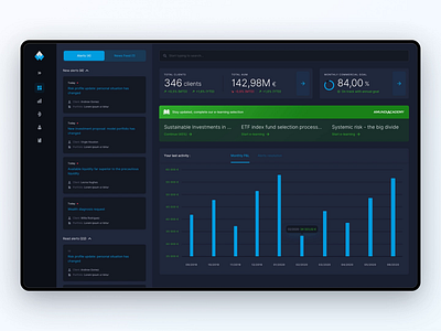 FinTech Dashboard | Layout samples banking charts clean clean ui dark mode dark theme dashboard dashboard design data data visualization data viz dataviz finance finance app financial fintech layout product sidebar ui