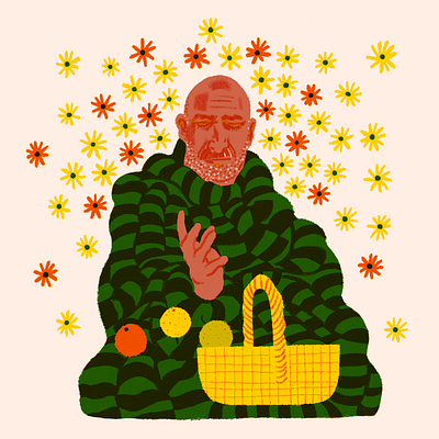 Neeb Karori Baba Illustration adobe fresco adobe illustrator colorful flowers fruit guru hinduism illustration neebkaroribaba passion portrait ramdass