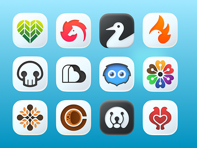 icons! app big sur bird brand brand identity branding coffee flower geometric heart icon illustration ios logo logo design logodesign love mark negative space symbol