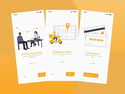 OnBoarding Delivery Foods aplication app delivery design food foods illustration minimal mobile mobile app ui ui design uidesign userinterface ux
