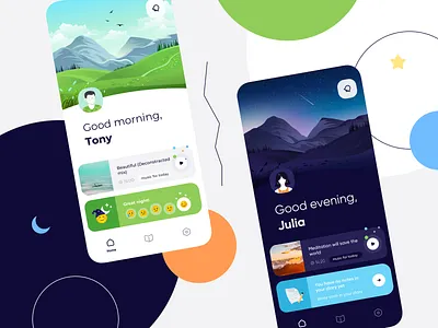 Meditation Mobile Application 🎵 🧘‍♀️ app application design illustration ios meditation mobile mountains music ui