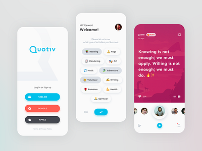 Quotive - Social quote mobile app android app branding clean ui graphic design illustraion ios app login screen logo mobile mobile app design skeuomorph social media ui ui design ux ux design