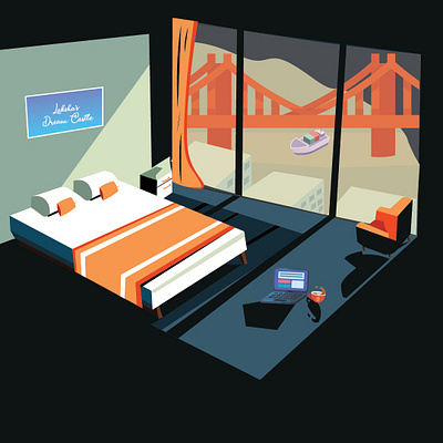 room design golden gate bridge illustration illustration design illustrator prespective room vector