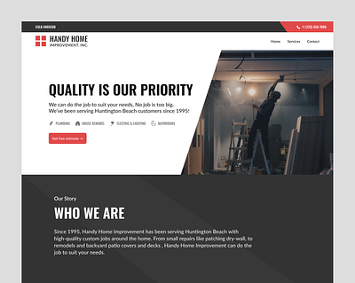 Landing Page | Construction Company | Handy Home Improvement construction contract home page homepage design interface landing page landing page design red ui user experience user interface ux web design