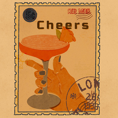 Retro Cheers stamps art book art book cover book design books cocktails design digital illustration retro stamps