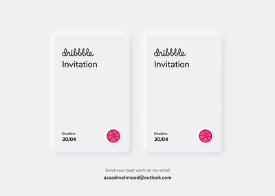 Two Dribbble Invites cards cards ui clean design giveaway invite invite giveaway modern neumorphism ui ux