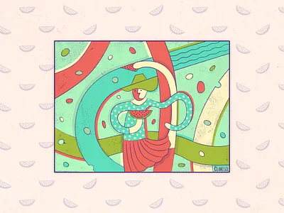 Floppy Hat & Watermelon abstract digital art floppy hat floral flowers fruit hat illustration shirt watermelon