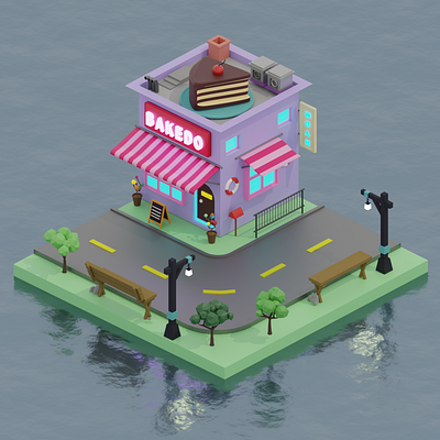 Bake Island 3d 3d art 3d illustration 3d model 3d modelling bakery beautiful building cute design illustration lowpoly web illustration