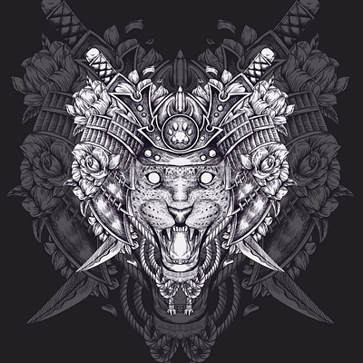 jaguar samurai drawing illustration ink