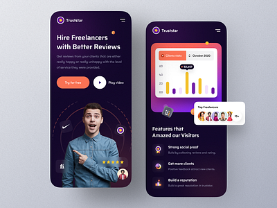 Truststar landing – Mobile Version client curriculum vitae cv freelancer homepage landing page mobile website design mockup portfolio rate rating responsive design review social proof typography ui ux web design website website design