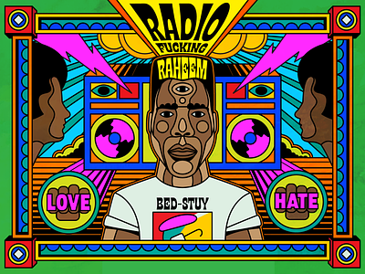 Radio Raheem 1989 black cinema design do the right thing illustration movie new york pop art psychedelic radio raheem retro spike lee vector vintage