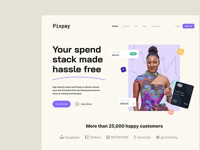 Pixpay: Spend management SaaS tool landing page design design fintech landingpage logo saas ui website