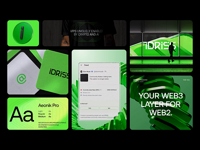 IDRISS- Brand Preview 3d ai animation bento brand identity branding color crypto fintech green idriss logo motion graphics rebrand ui visual identity web3