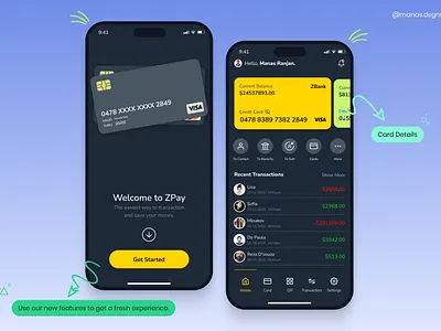 ZPay - mobile banking app card design credit card design finance app finance banking app mobile app design mobile app ui mobile app ui design mobile banking app money transfer application transfer money app user experience user interface