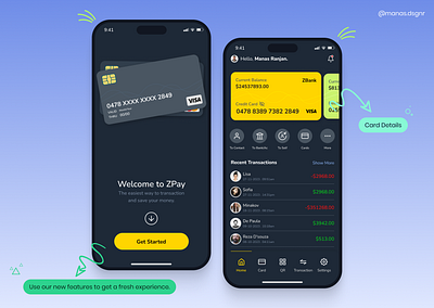 ZPay - mobile banking app card design credit card design finance app finance banking app mobile app design mobile app ui mobile app ui design mobile banking app money transfer application transfer money app user experience user interface