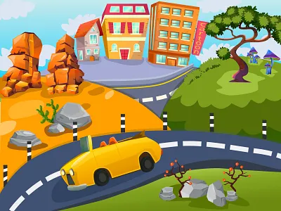 cartoon illustration 2d cartoon city deset for children game design illustration sketch vector