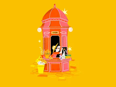 Bonjour bouquets colorfull digitalart dogs drawing editorial editorial illustration flowers illustration france happines illustration illustrator kiosk paris procreate art romantic stars