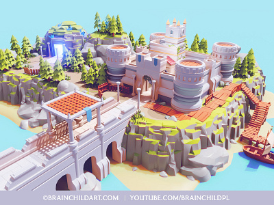 Blender 3d - Lowpoly Castle, Cave & Cliff - FULL PROCESS 3d 3d art 3d game model 3d model blender to unity cartoon castle cave game art game asset low poly lowpoly lowpoly3d lowpolyart render stylised tower tutorial unity wall