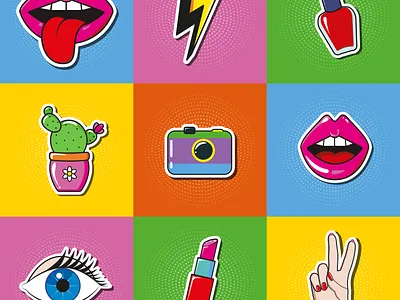 Pop art style stickers design illustration popart stickers style vector