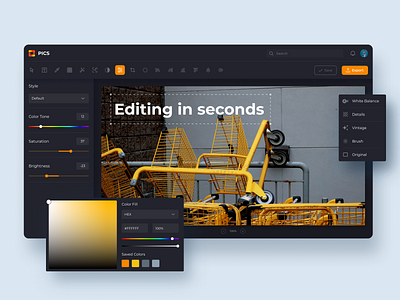 Pics web editor editing editor filters image editor retouch tool ui ux web app web design