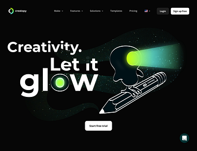 Creativity. Let it glow! - Creatopy bird branding creativity creatopy design glow lights pencil universe webdesign website