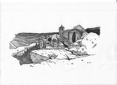 Siurana village architecture design drawing gift hand drawn handdrawn illustration inkpen sketch sketching