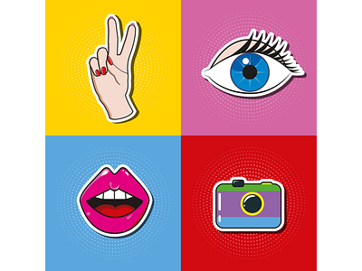 Pop art style stickers illustration pop art stickers style vector рисунок