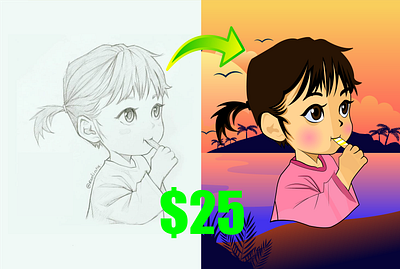 I will convert a hand drawing hand into a vector image design drawing illustration vectorart