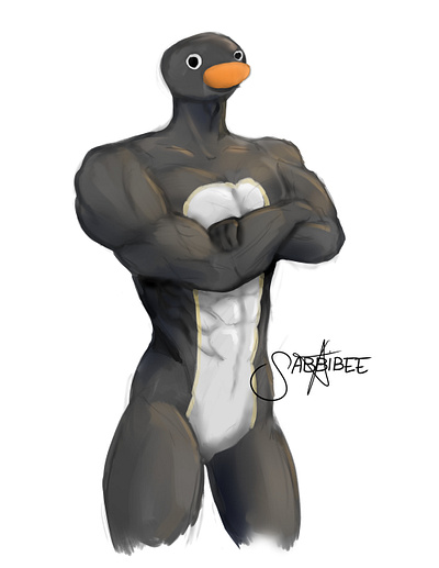 Macho Pingu commission open digital art fanart macho muscles pingu