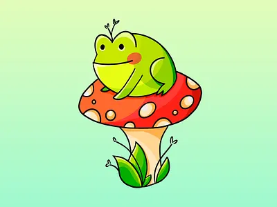 Frog on a Shroom cute frog illustration procreate