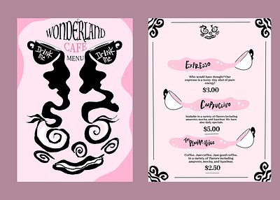 Wonderland Cafe COFFEE SHOP MENU branding coffeeshop design design art illustration illustrator logo menu menu design typography