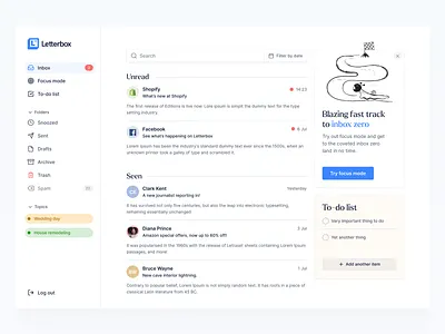 Letterbox - Email client clean design e mail ui web app