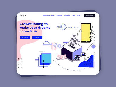 Landing page for a crowdfunding website #DailyUI challenge crowdfunding dailyui dailyuichallenge design flat illustration ipad landingpage minimal responsive ui ux vector website