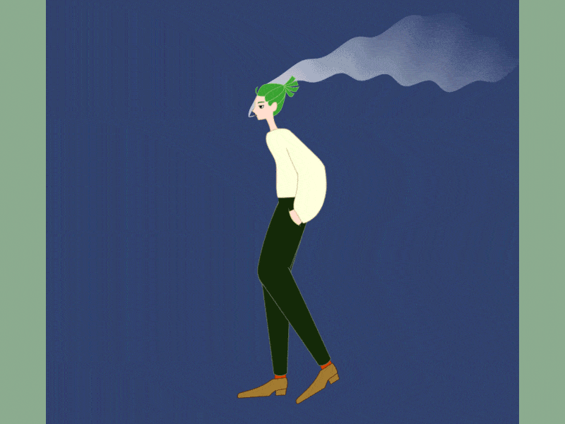 Walking 2d 2d art 2d character 2danimation aftereffects animation boy character character design duik bassel gif green hair illustrator man motiongraphics smoke smoking tabako walking walking cycle