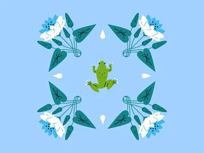 Frog and flowers flat flat design frog frogs illustration pattern vector