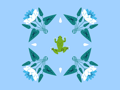 Frog and flowers flat flat design frog frogs illustration pattern vector