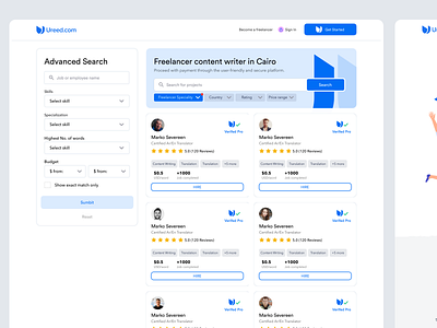 Ureed | Search for freelancers about branding freelancer hire interface progress registration registration form search wizard
