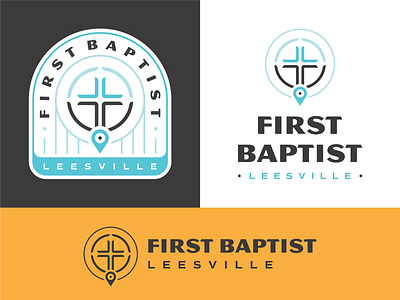 First Baptist Leesville - Finals badge branding church cross first baptist flat design geometric jesus location logo logo design map marker minimal pin rebrand