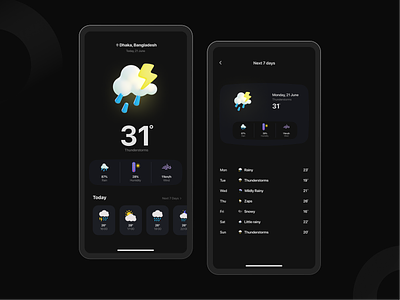 Weather App 3d animation app black designer ui uiux ux uxui weather weatherapp