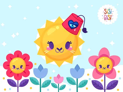 Spring cat daisy evil eye fex fleur de lis flowers freelance illustrator kawaii lebanese spring sun sunny tarboosh