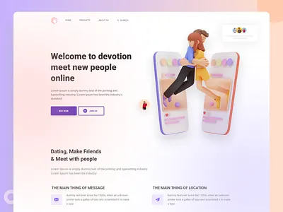 Dating app landing page clean color dating app landing website design ui ux