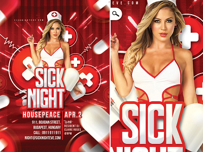 Sick Nurse Night Flyer costumed disguised eve evening event flyer mask night night out nurse sick themed