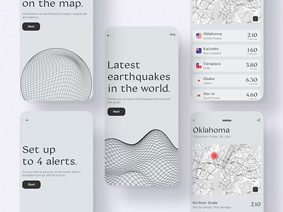 motus / earthquake app alerts animation app art branding concept earthquake figma flat grid illustration imagery minimal typography ui ux vector web website