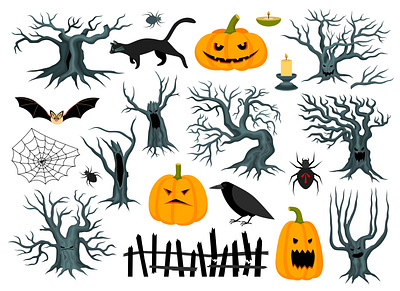 Halloween spooky set flat halloween holiday illustration pumpkin vector