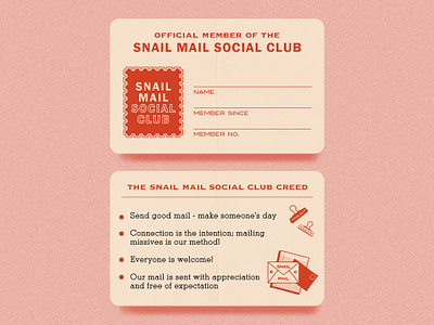 Snail Mail Social Club Membership Card 60s card club club card ephemera letters letterwriting los angeles mail member membership pink post card post office retro social club stamp stamps stationery vintage