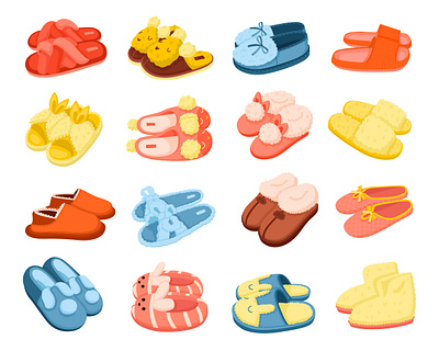 House slippers set cartoon domestic illustration slipper vector