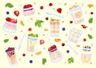 Overnight oats background flat food illustration ingredient sweet vector
