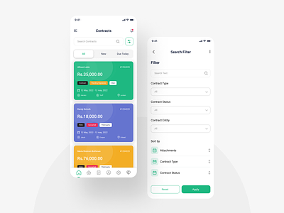 👷🏽Contract Analytics App #05 button style card design clean creative design filter screen ui form form design home screen ui input ios app list screen ui minimal navbar page screen style tabs ui ux