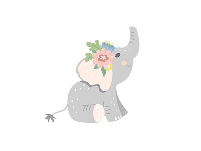 Floral elephant baby cartoon character childish design flower graphic illustration nature vector